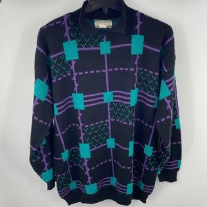 Vintage 80’s Stefano Colorful block collared geometric knit Sweater OSFM